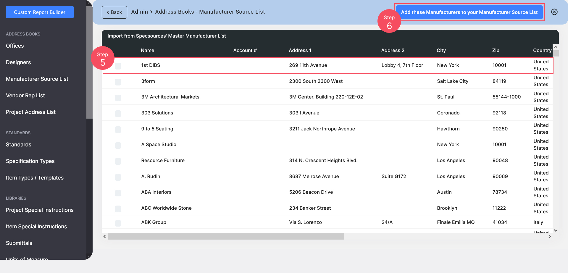 Option 3: Import from Specsources Master List of Manufacturers